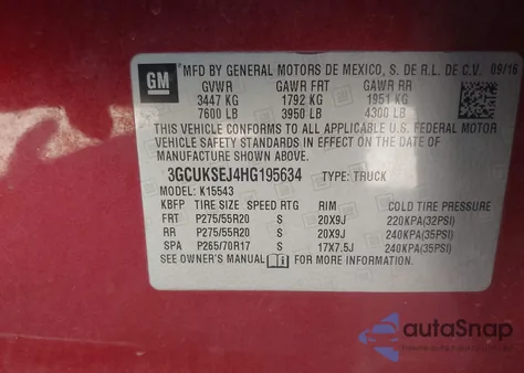 2017 Chevrolet Silverado 1500 1Lz z USA, uszkodzony, nr VIN 3GCUKSEJ4HG195634